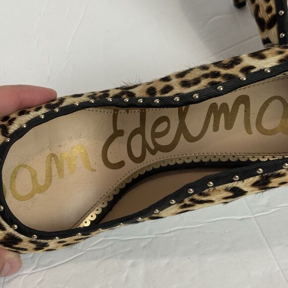 Sam Edelman Leopard Calf Hair Tiana Pointed Toe Pump High Heel Size 8M Studded - Picture 7 of 11